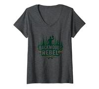 Backwoods Rebel: Rugged Outdoorsman Adventure Spirit Maglietta con Collo a V, Donna, Grigio Scuro, S