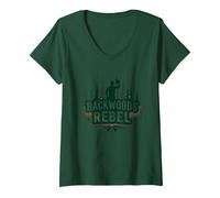 Backwoods Rebel: Rugged Outdoorsman Adventure Spirit Maglietta con Collo a V, Donna, Verde Foresta, S