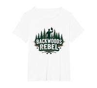 Backwoods Rebel: Rugged Outdoorsman Adventure Spirit Maglietta, Donna Plus-Size, Bianco, 1X
