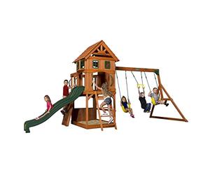 Backyard Discovery Atlantic Parco giochi, Casetta da Giardino per Bambini | In ltalene/scivolo/sabbiera/parete di arrampicata | Casetta con pavimento in legno per uso esterno in giardino