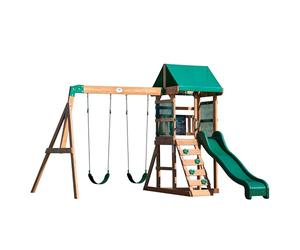 Backyard Discovery Buckley Hill, set altalena in 100% legno di cedro, parco giochi all'aperto per bambini, struttura da arrampicata da giardino per bambini, 2 altalene a cintura, scivolo ondulato da