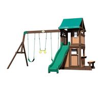 Backyard Discovery Lakewood | Casetta per bambini in legno con altalene, scivolo e panchina | Resistente alle intemperie | Casetta in Legno per Bambini, Casetta bambini in legno per esterni