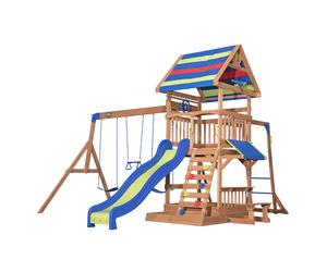Backyard Discovery Northbrook Parco Giochi, Casetta da Giardino per Bambini | In ltalene / scivolo / sabbiera / tavolo da picnic | Casetta di legno con piano per uso esterno in giardino