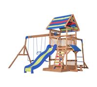 Backyard Discovery Northbrook Parco Giochi, Casetta da Giardino per Bambini | Incl altalene / scivolo / sabbiera / tavolo da picnic | Casetta di legno con piano per uso esterno in giardino