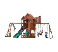 Backyard Discovery Skyfort II Parco Giochi Completo, Casetta da Giardino per Bambini | Altalene, scivolo, sabbiera, parete di arrampicata | Casetta in Legno per Bambini per uso esterno in giardino