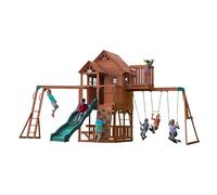 Backyard Discovery Skyfort II Parco Giochi Completo, Casetta da Giardino per Bambini | Altalene, scivolo, sabbiera, parete di arrampicata | Casetta in Legno per Bambini per uso esterno in giardino