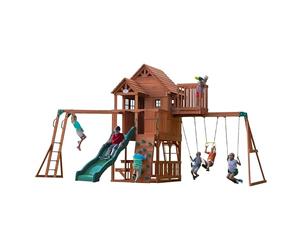 Backyard Discovery Skyfort II Parco Giochi Completo, Casetta da Giardino per Bambini | Altalene, scivolo, sabbiera, parete di arrampicata | Casetta in Legno per Bambini per uso esterno in giardino