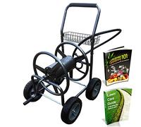 Backyard Expressions - Carrello avvolgitubo in metallo con ruote, resistente per tubo flessibile, capacità 65 m, finitura Hammertone