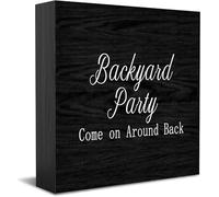 Backyard Party Come On Around Back Scatola di Legno Cartello Decorativo Divertente Ufficio Scatola di Legno Segno Home Office Decor Rustico Casale Quadrato Scrivania Decorazione Segno Per Mensola 12,7