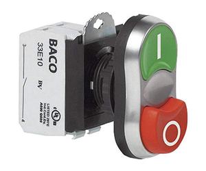 BACO L61QB21A Pulsante a doppio tasto colleretta in plastica, cromato verde, rosso 1