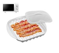 Bacon Cooking Tray, Microwave Safe Dish, Breakfast Meat Cooker, 10.6×9.6inch Authentic Sturdy Lid Oven Bacon Tray, for Pizza Sausage Hot Dogs Tacos Meal Prep Home Kitchen Grill