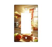 Bacon Kitchen Single Rocker Light Switch Cover, Modern Rustic Sandwich Lattuga Spring Red Plastic Standard Size Decorative Wall Plates for New Apartment Home Bedroom Office Decor