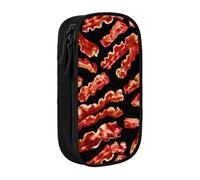 Bacon Pattern Stampa Pratico Astuccio Multiscomparto Ufficio Viaggi Scuola Arte Forniture Quotidiane, Nero , Taglia unica, Con tasca per il