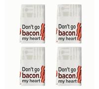 Bacon - Set di 4 asciugamani da cucina con testo a forma di cuore giocoso e casual, nessuno rosso, per asciugare, riutilizzabili, decorazione per le vacanze, 40,6 x 61 cm