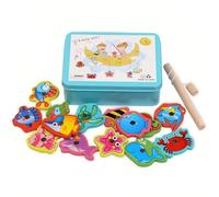 Bacxzomx Giocattoli di Legno Montessori Gioco di Pesca Magnetico, Bambini 1-2 Anni per Sviluppo Educativo (Blu)
