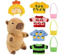 Bacxzomx Peluche Capibara 9pcs Set, 25 cm Capybara Peluche con Vestiti e accessori, Giocattoli Interattivi di Capibara Con Costume, Regalo per Ragazzi e Ragazze