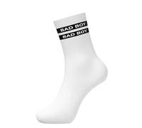 BAD BOY Calzini | Calzini Statement Socks unisex taglia 41 - 46 | Streetwear calzini con scritta, idea regalo per uomini, bianco, 41-46