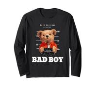 Bad Boy Tee Shirt, Funny Teddy Bear Graphic Design Style Fun Maglia a Manica