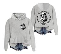 Bad Choices Make Good Stories Felpa con cappuccio divertente scimmia a maniche lunghe con grafica per donne e uomini, Grigio, 3XL