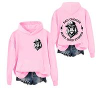 Bad Choices Make Good Stories Felpa con cappuccio divertente scimmia a maniche lunghe con grafica per donne e uomini, rosa, XL