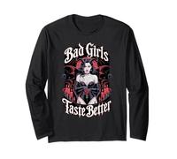 Bad Girls Taste Better, amante dei tatuaggi, per donne vintage, Halloween Maglia a Manica