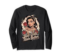 Bad Girls Taste Better, amante dei tatuaggi, per donne vintage, Halloween Maglia a Manica