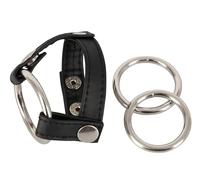 Bad Kitty - anello scrotale e anello pene in pelle (nero)