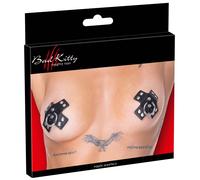 Bad Kitty Capezzoli a Croce X Ecopelle Neri con Borchie e Anello