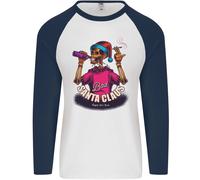 Bad Santa Claus Divertente Teschio Birra Alcol Uomo L/S Maglietta Baseball