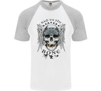 Bad To The Bone Biker Teschio Angel Moto Uomo S/S Baseball T-Shirt