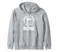 Bad to The Bone - Scheletro Rocker Rebel Biker Attitude Felpa con Cappuccio, Unisex per Adulti, Grigio Melange, S