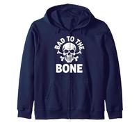 Bad to The Bone - Scheletro Rocker Rebel Biker Attitude Felpa con Cappuccio, Unisex per Adulti, Navy, S