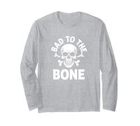 Bad to The Bone - Scheletro Rocker Rebel Biker Attitude Maglia a Manica, Unisex per Adulti, Grigio Melange, M