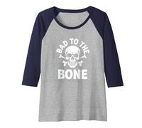 Bad to The Bone - Scheletro Rocker Rebel Biker Attitude Maglia con Maniche Raglan, Donna, Navy/Grigio (Athletic Heather), M