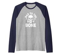 Bad to The Bone - Scheletro Rocker Rebel Biker Attitude Maglia con Maniche Raglan, Uomo, Navy/Grigio (Athletic Heather), S