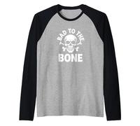 Bad to The Bone - Scheletro Rocker Rebel Biker Attitude Maglia con Maniche Raglan, Uomo, Nero/Grigio (Athletic Heather), M