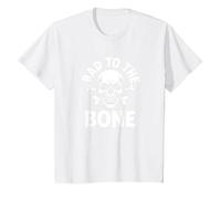 Bad to The Bone Skeleton Rocker Ribelle Biker Attitude Maglietta, Bambini, Bianco, 10 Anni