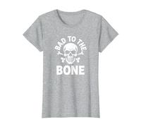 Bad to The Bone Skeleton Rocker Ribelle Biker Attitude Maglietta, Donna, Grigio Melange, L
