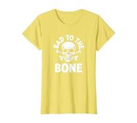 Bad to The Bone Skeleton Rocker Ribelle Biker Attitude Maglietta, Donna, Limone, XS