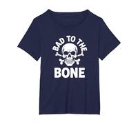 Bad to The Bone Skeleton Rocker Ribelle Biker Attitude Maglietta, Donna Plus-Size, Navy, 4X
