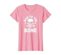 Bad to The Bone Skeleton Rocker Ribelle Biker Attitude Maglietta, Donna, Rosa, L
