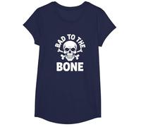 Bad to The Bone Skeleton Rocker Ribelle Biker Attitude Maglietta, Ragazze, Navy, L