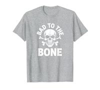 Bad to The Bone Skeleton Rocker Ribelle Biker Attitude Maglietta, Uomo, Grigio Melange, L