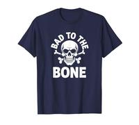 Bad to The Bone Skeleton Rocker Ribelle Biker Attitude Maglietta, Uomo, Navy, XXL