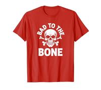 Bad to The Bone Skeleton Rocker Ribelle Biker Attitude Maglietta, Uomo, Rosso, L