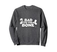 Bad to The Bone Skull Atteggiamento Ribelle Punk Rock Felpa, Unisex per Adulti, Grigio Scuro, S