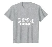 Bad to The Bone Skull Atteggiamento Ribelle Punk Rock Maglietta, Bambini, Grigio Melange, 12 Anni