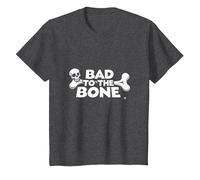 Bad to The Bone Skull Atteggiamento Ribelle Punk Rock Maglietta, Bambini, Grigio Scuro, 4 Anni
