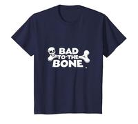 Bad to The Bone Skull Atteggiamento Ribelle Punk Rock Maglietta, Bambini, Navy, 12 Anni