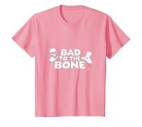 Bad to The Bone Skull Atteggiamento Ribelle Punk Rock Maglietta, Bambini, Rosa, 12 Anni